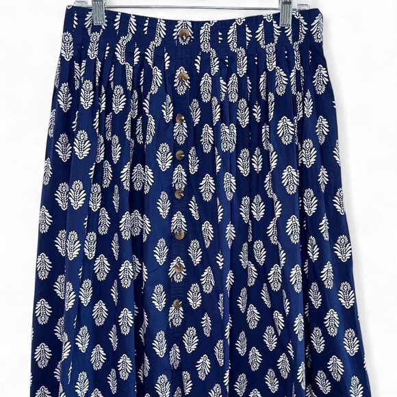 J Crew Womens Navy Printed Button-Front detail Pleated Midi Skirt - Picture 8 of 8